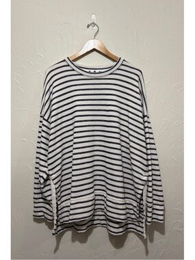 Aerie white/navy striped terry knit oversized long sleeve shirt (XL)